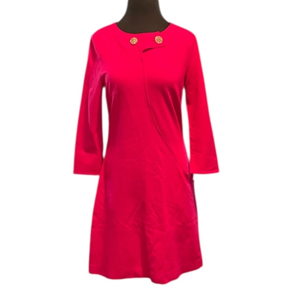 Elizabeth McKay 3/4-Sleeve Women's Shift Bright Pink Dress, Size 6